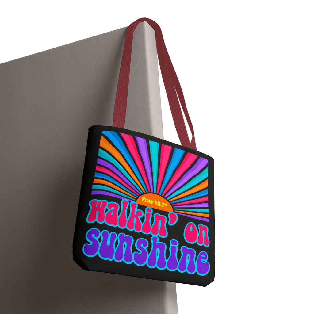 Lords Glory Sunrise Graphic Tote Bag — “Walkin' on Sunshine” Retro Psalm 118:24 Cotton AOP