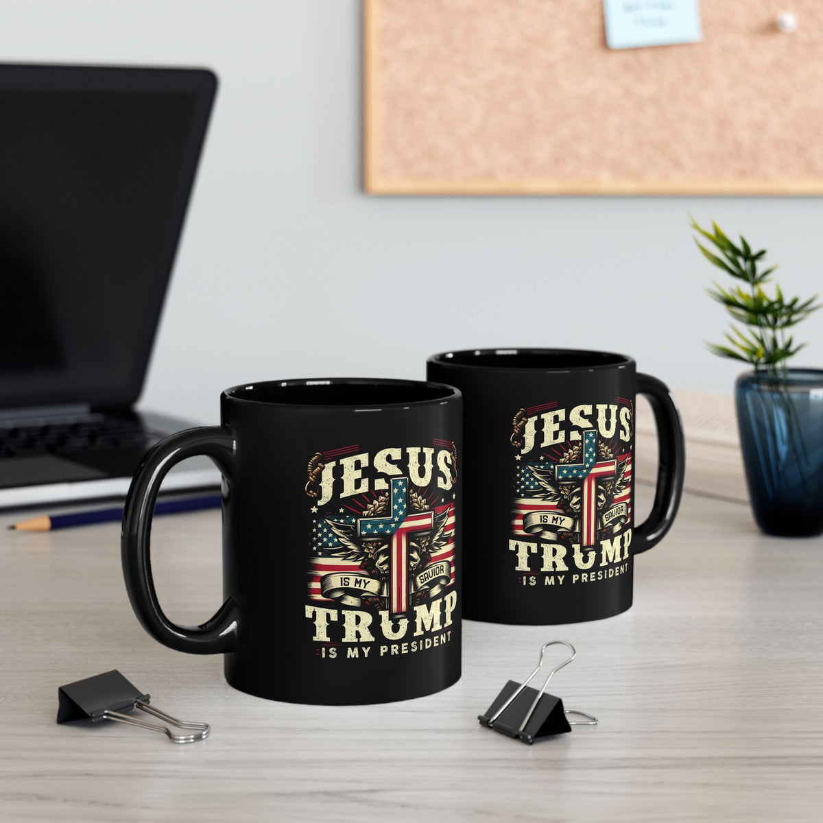 Jesus is My Savior Trump is My President Mug | Black Ceramic Coffee Cup
