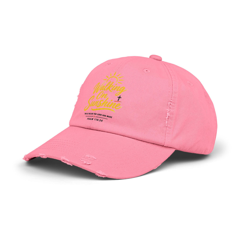 Walking on Sunshine Distressed Cap – Christian Sunshine Baseball Hat (Psalm 118:24)