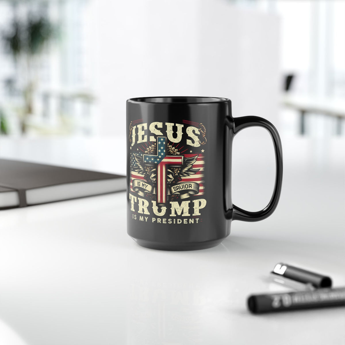 Jesus is My Savior Trump is My President Mug | Black Ceramic Coffee Cup