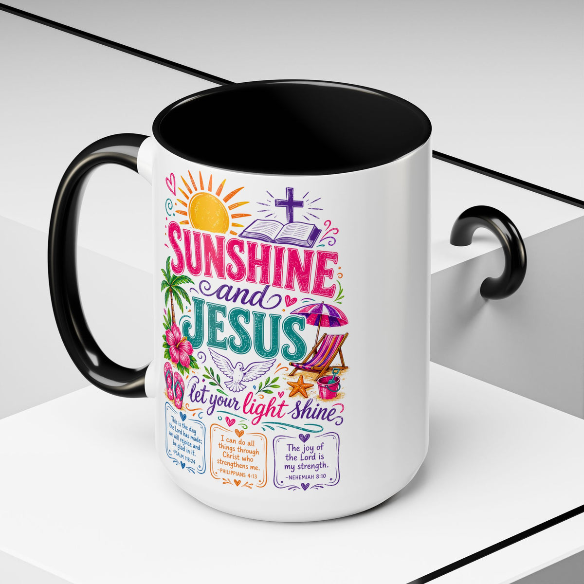 Sunshine and Jesus Coffee Mug — Faith-Inspired Beach Vibe Accent Mug (11/15oz)