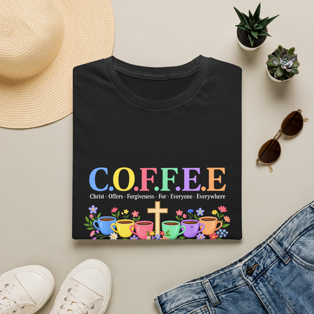 Coffee Lover Floral Graphic - C.o.f.f.e.e. (Christ - Offers - Forgiveness - For Everyone - Everywhere)  Softstyle T-Shirt