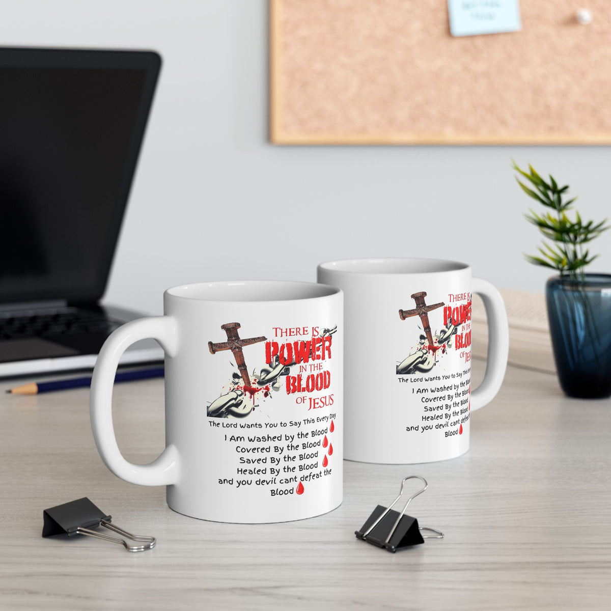 Christian Faith Mug – The Power of the Blood of Jesus Cross Coffee Cup