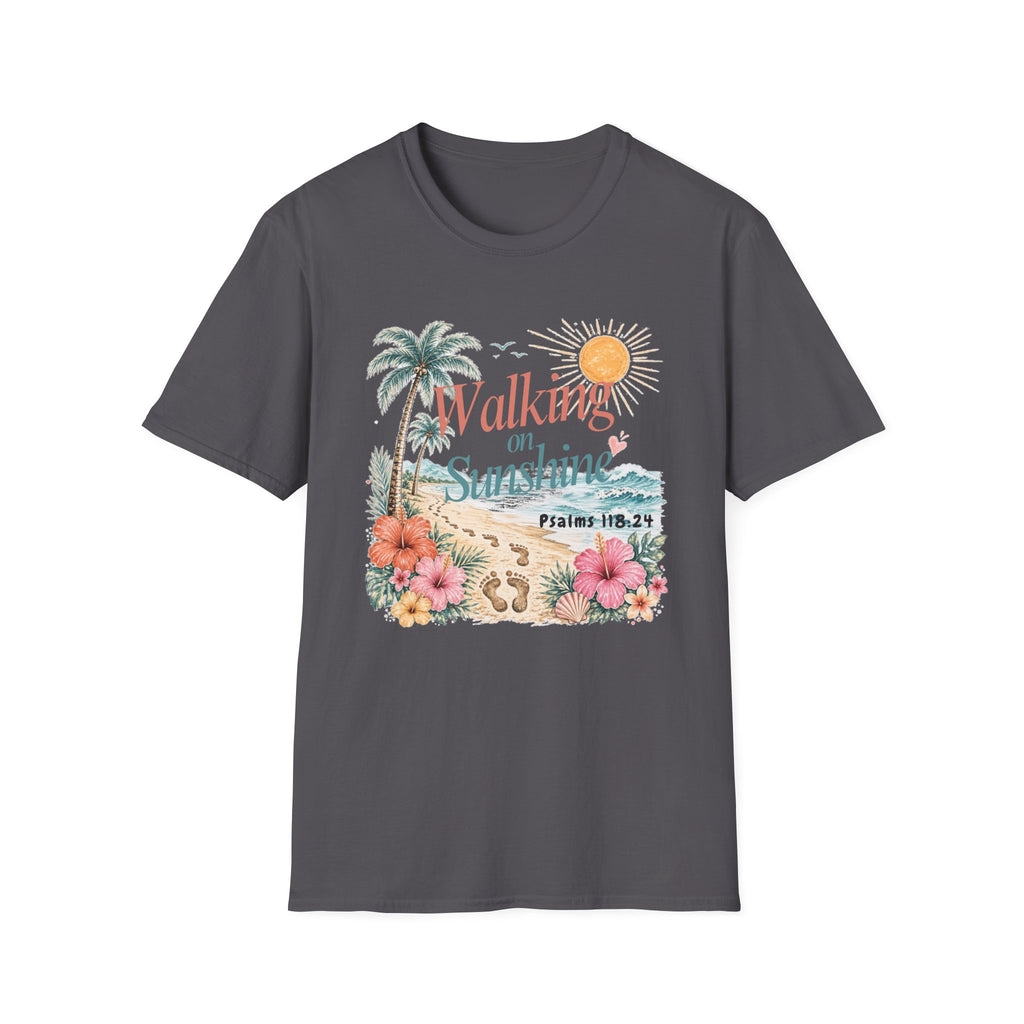 Walking on Sunshine T-Shirt — Tropical Floral Psalms 118:24 Tee