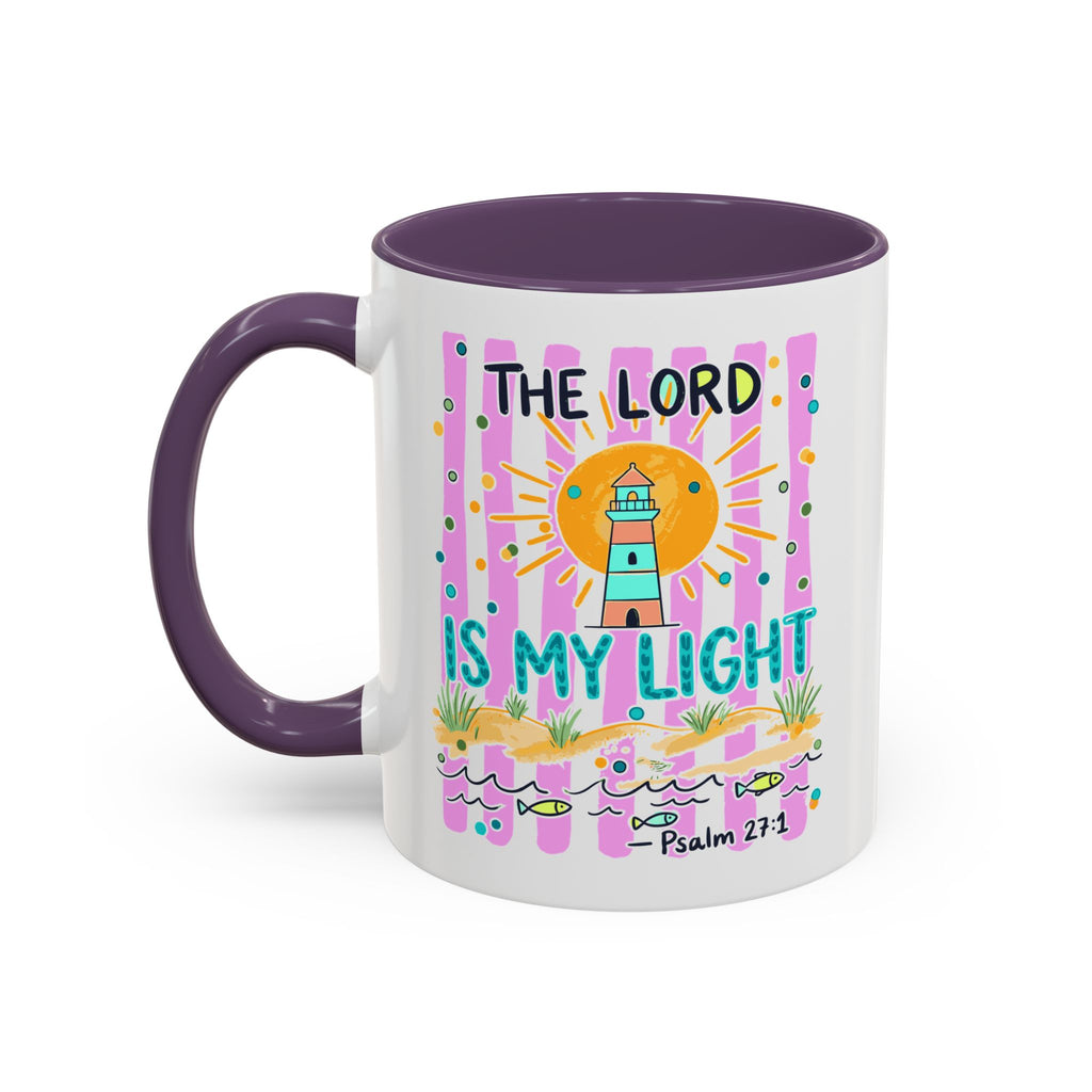 Christian Coffee Mug - "The Lord Is My Light" Lighthouse Psalm 27:1 Accent Mug