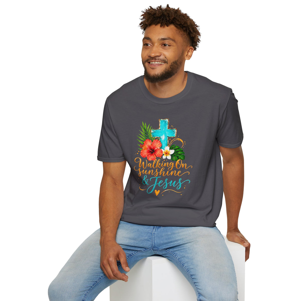 Walking on Sunshine & Jesus Floral Cross T-Shirt