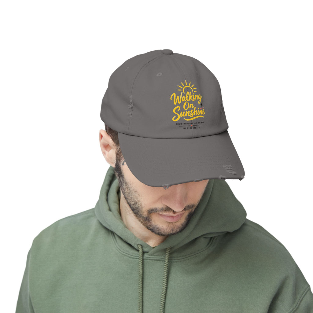 Walking on Sunshine Distressed Cap – Christian Sunshine Baseball Hat (Psalm 118:24)