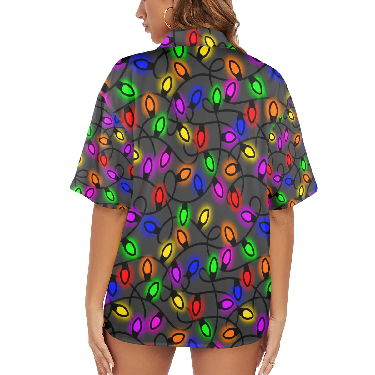 Christmas Lights Women's All Over Print Holiday Shirt Made in USA