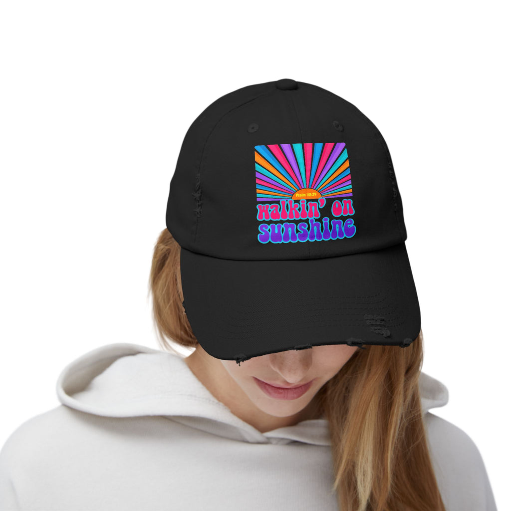 Walking On Sunshine Distressed Cap — Lords Glory with Lori Retro Rainbow Sun Trucker Hat