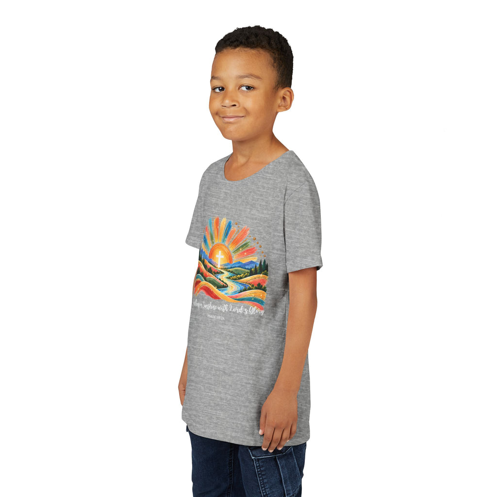 Youth Short Sleeve Tee – Walking On Sunshine with Lords Colorful Christian Sunrise Faith Shirt