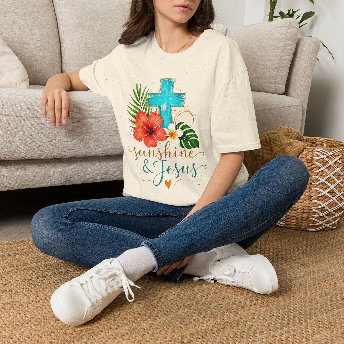 Sunshine & Jesus T-Shirt — Tropical Cross Christian Tee
