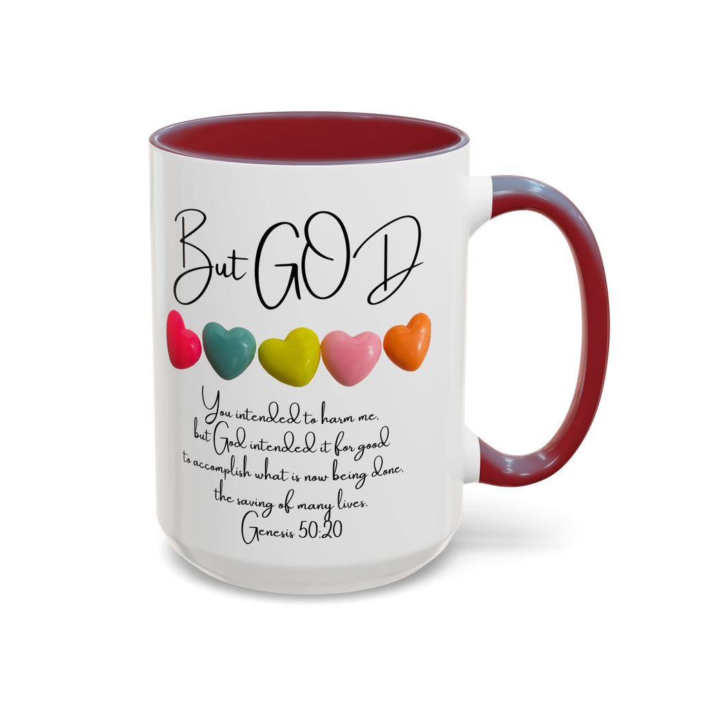 But God Scripture Coffee Mug — Genesis 50:20 Inspirational Heart Accent Mug (11/15oz)