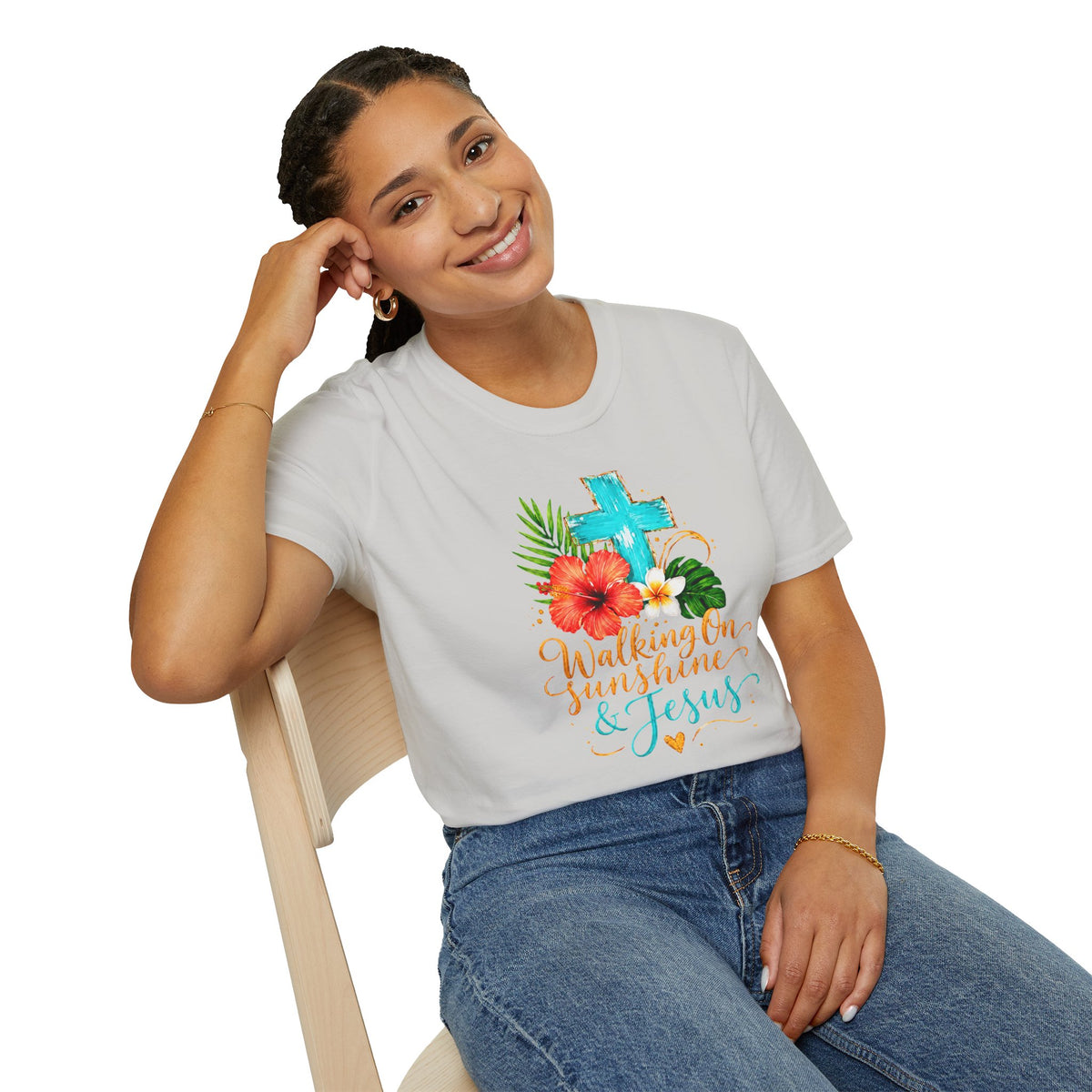 Walking on Sunshine & Jesus Floral Cross T-Shirt