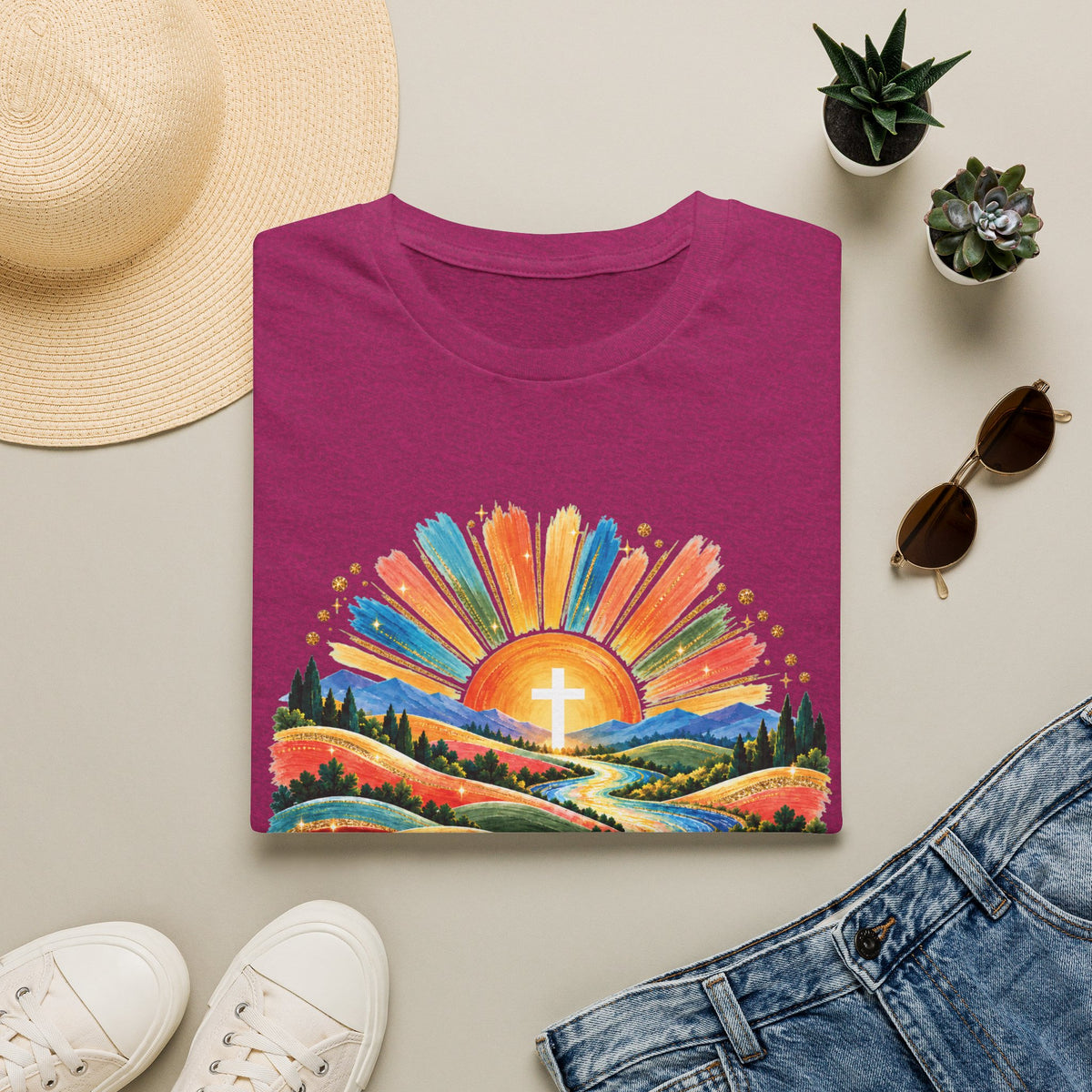 Walking On Sunshine with Lords Glory - with Lori Faith and Hope Christian Sunrise T-Shirt
