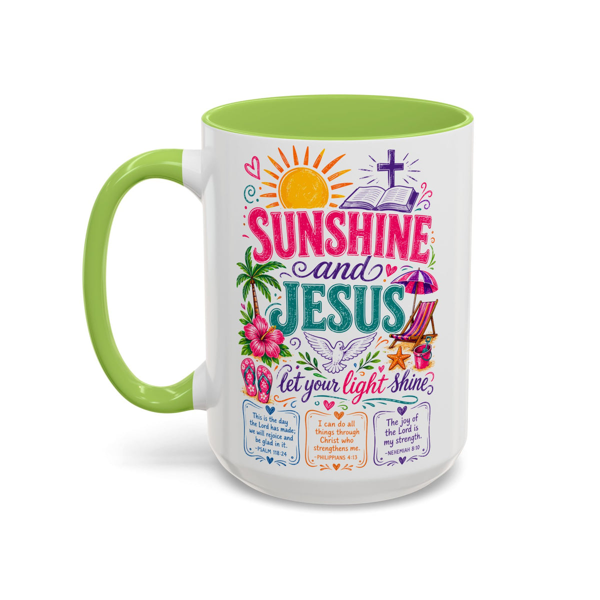 Sunshine and Jesus Coffee Mug — Faith-Inspired Beach Vibe Accent Mug (11/15oz)