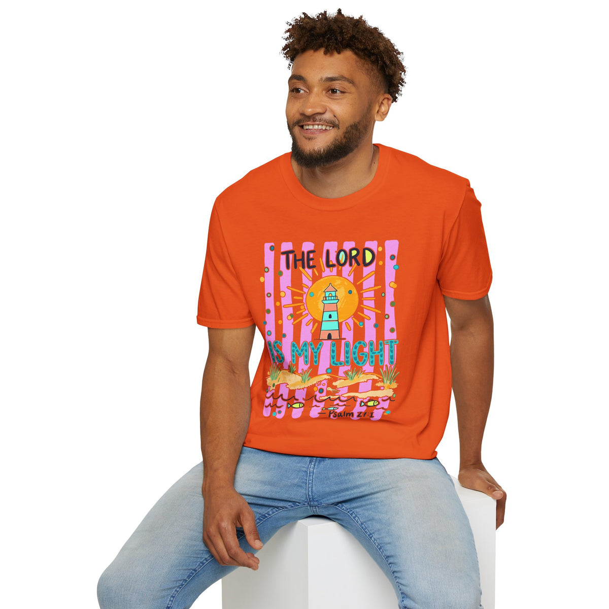 The Lord Is My Light Lighthouse Christian T-Shirt — Psalm 27:1  Inspirational Tee