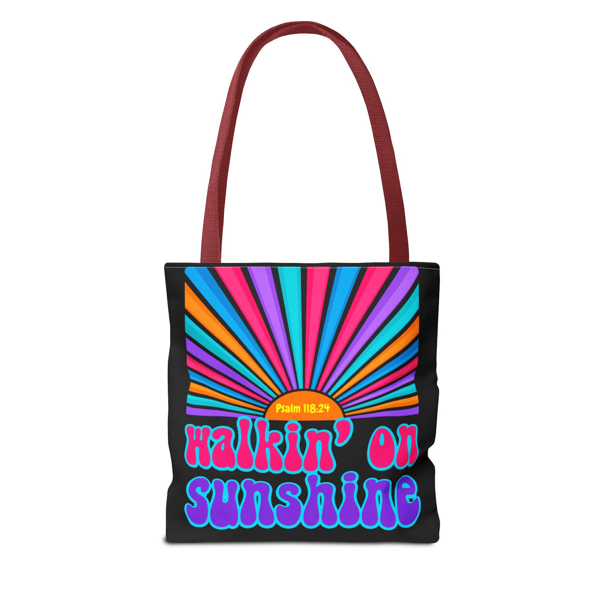 Lords Glory Sunrise Graphic Tote Bag — “Walkin' on Sunshine” Retro Psalm 118:24 Cotton AOP