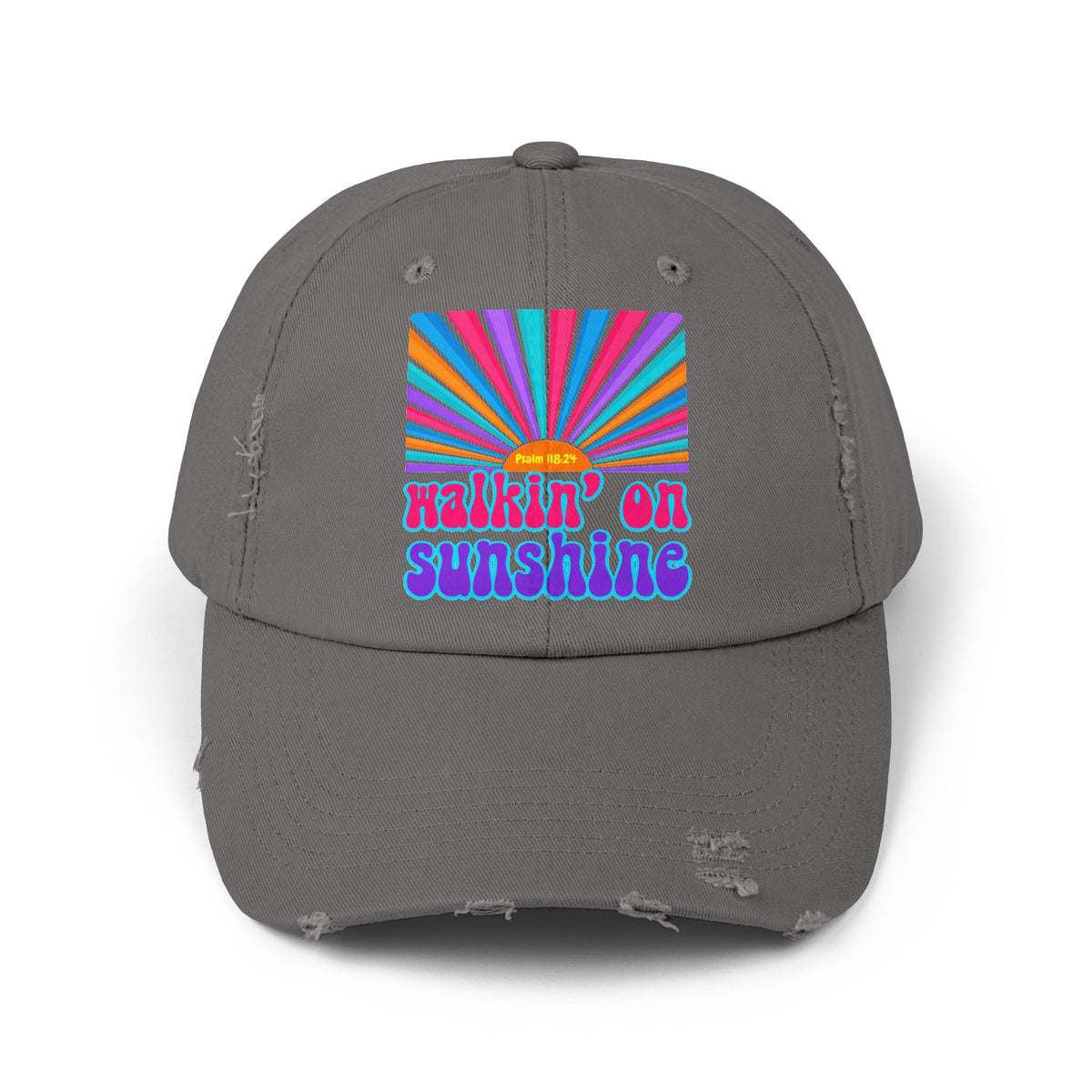 Walking On Sunshine Distressed Cap — Lords Glory with Lori Retro Rainbow Sun Trucker Hat