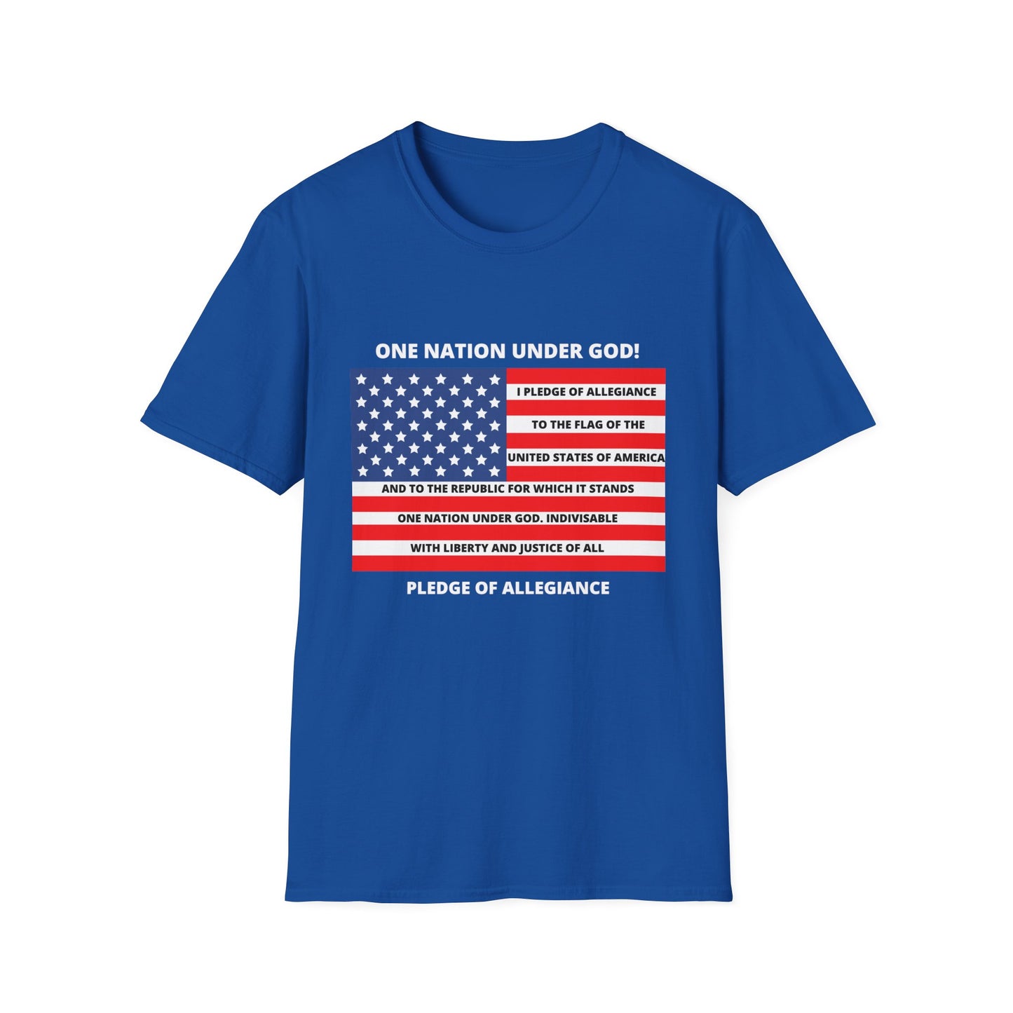 One Nation Under GOD Pledge of Allegiance (Front) BibleClothes.com (Back) Unisex Softstyle T-Shirt