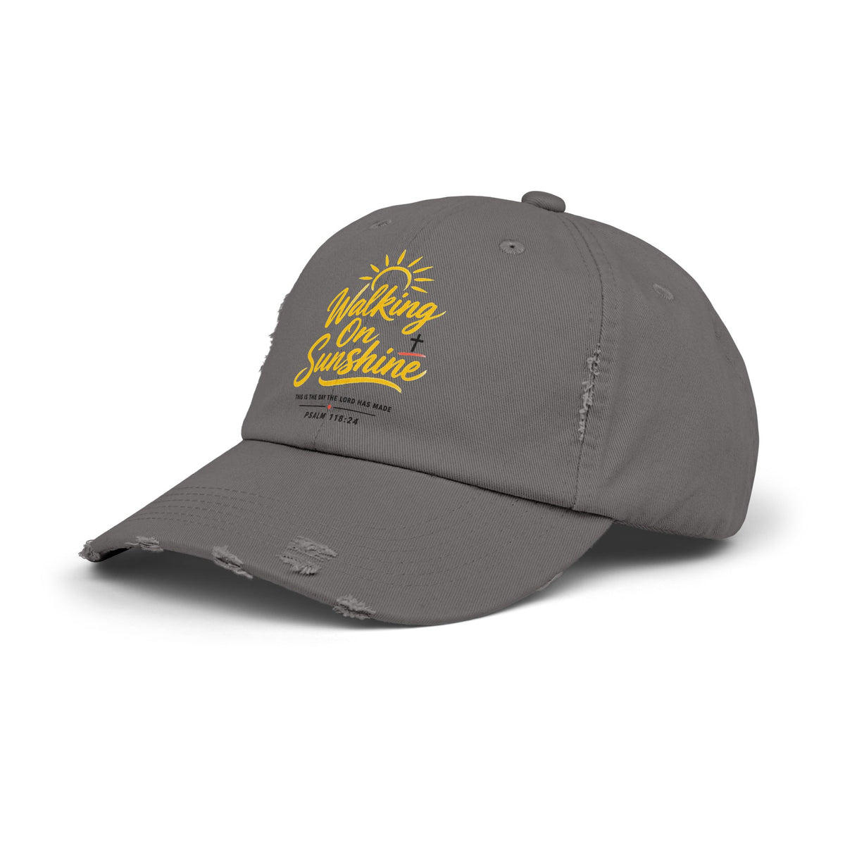 Walking on Sunshine Distressed Cap – Christian Sunshine Baseball Hat (Psalm 118:24)