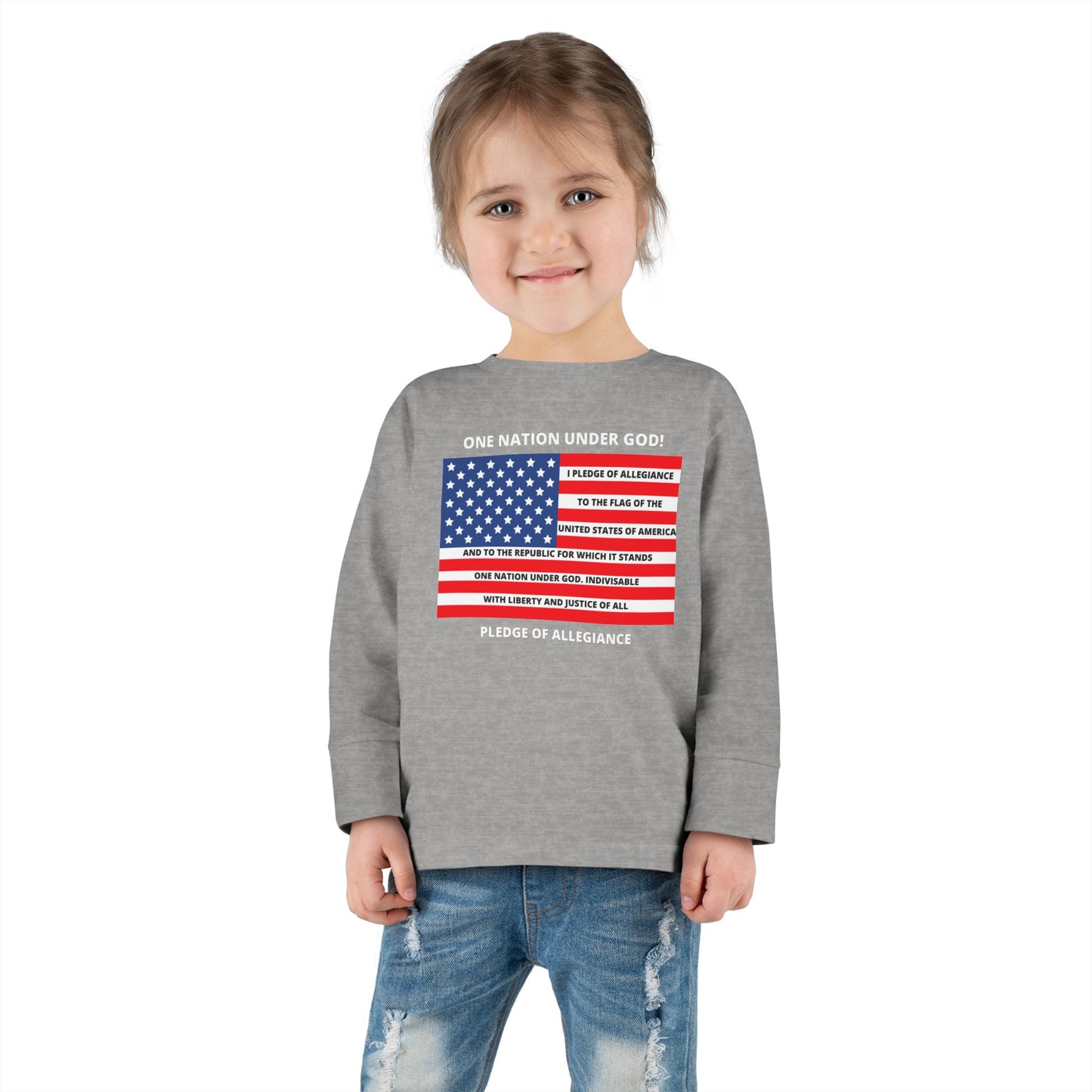 One Nation Under GOD Pledge of Allegiance Toddler Long Sleeve Tee