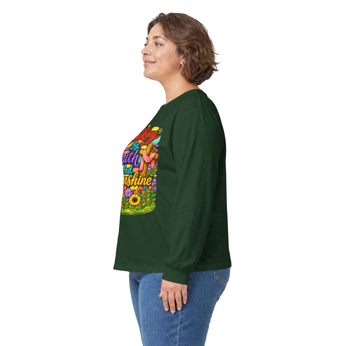 “Walking on Faith and Sunshine” Floral Long Sleeve Tee
