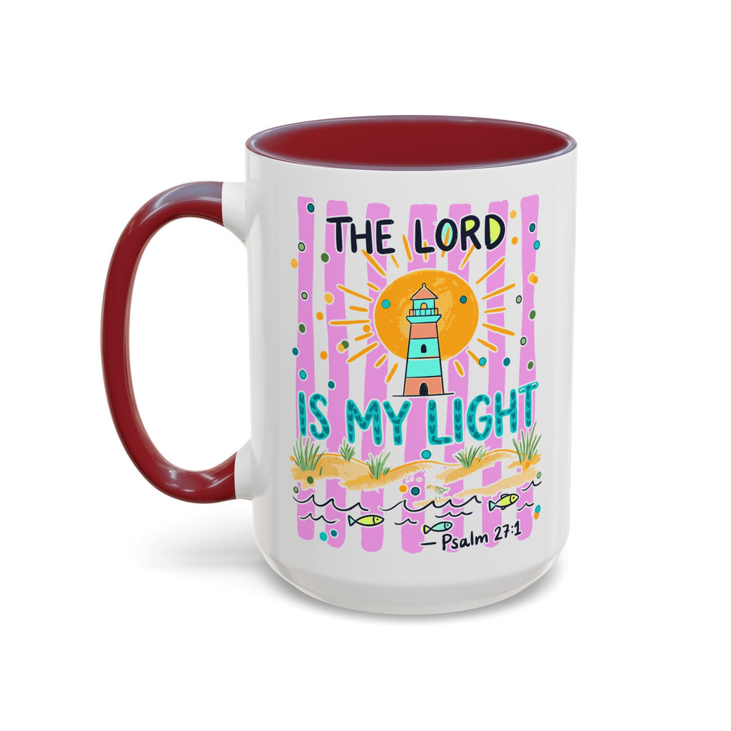 Christian Coffee Mug - "The Lord Is My Light" Lighthouse Psalm 27:1 Accent Mug
