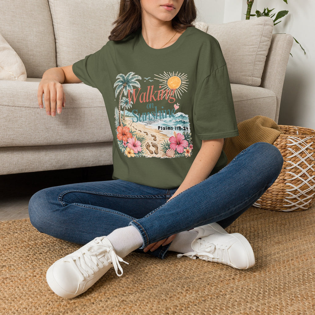 Walking on Sunshine T-Shirt — Tropical Floral Psalms 118:24 Tee