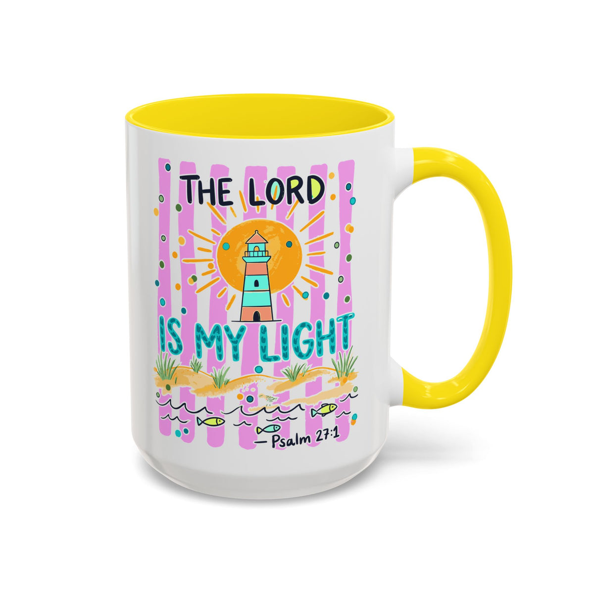 Christian Coffee Mug - "The Lord Is My Light" Lighthouse Psalm 27:1 Accent Mug