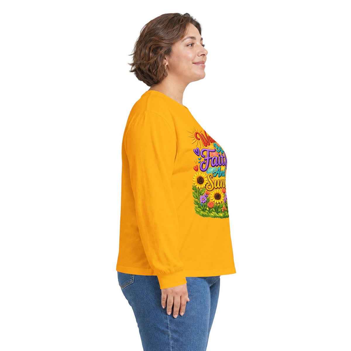 “Walking on Faith and Sunshine” Floral Long Sleeve Tee