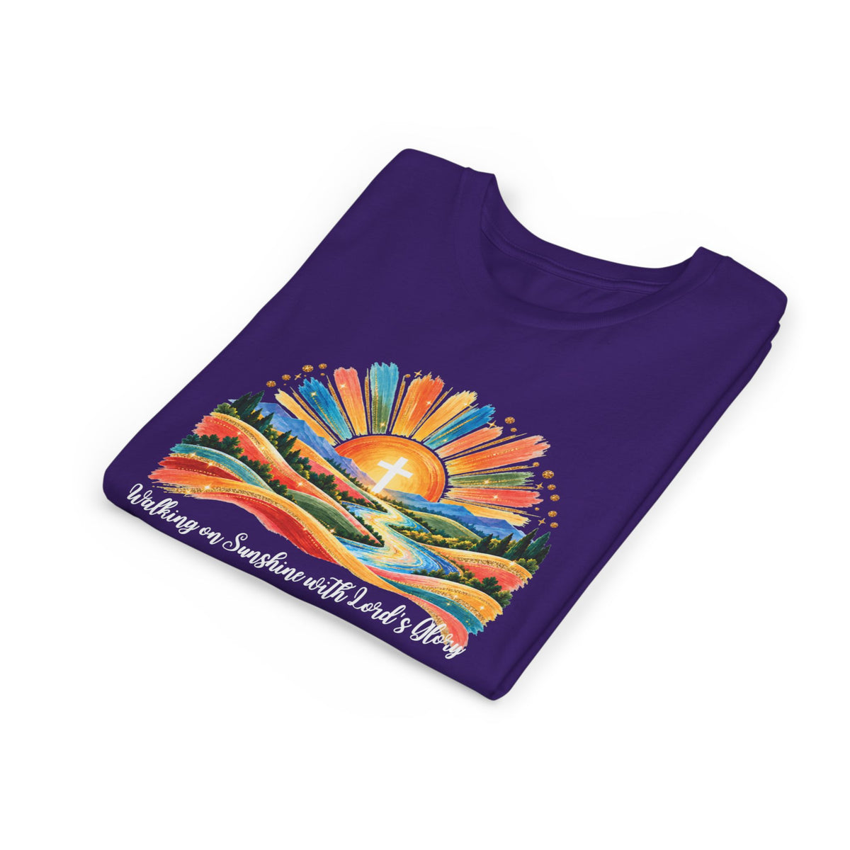 Youth Short Sleeve Tee – Walking On Sunshine with Lords Colorful Christian Sunrise Faith Shirt