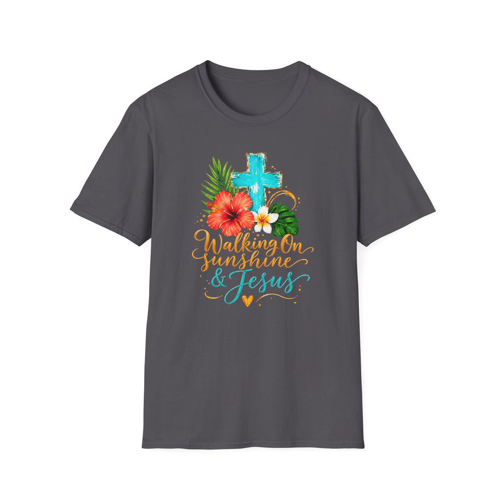 Walking on Sunshine & Jesus Floral Cross T-Shirt