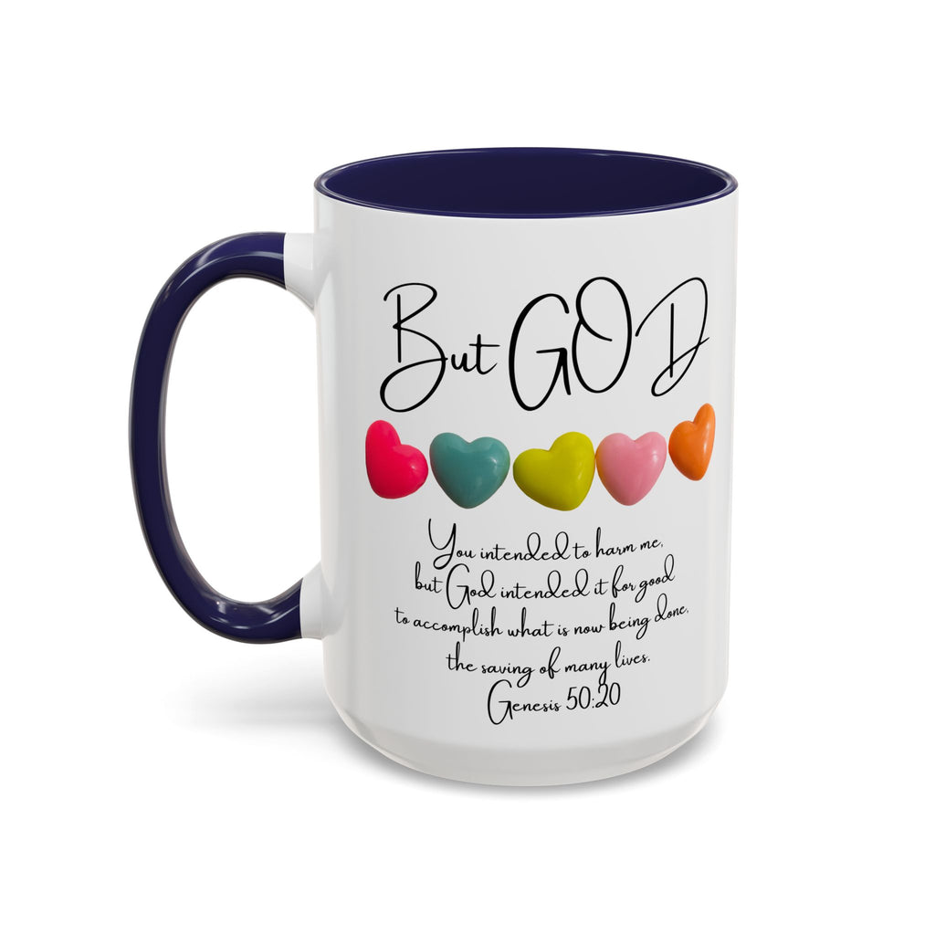 But God Scripture Coffee Mug — Genesis 50:20 Inspirational Heart Accent Mug (11/15oz)