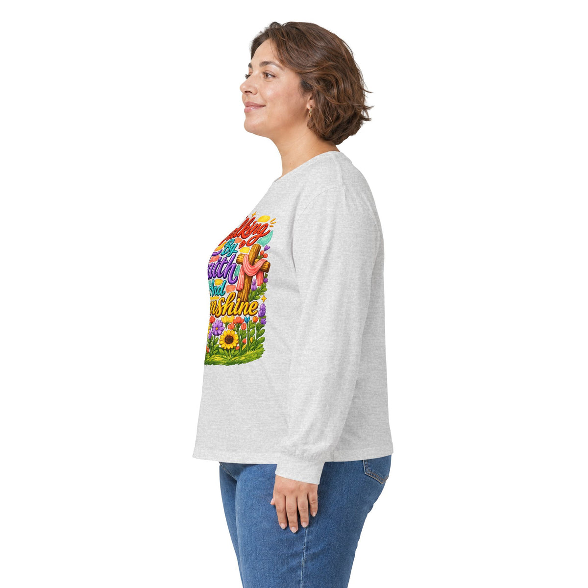 “Walking on Faith and Sunshine” Floral Long Sleeve Tee