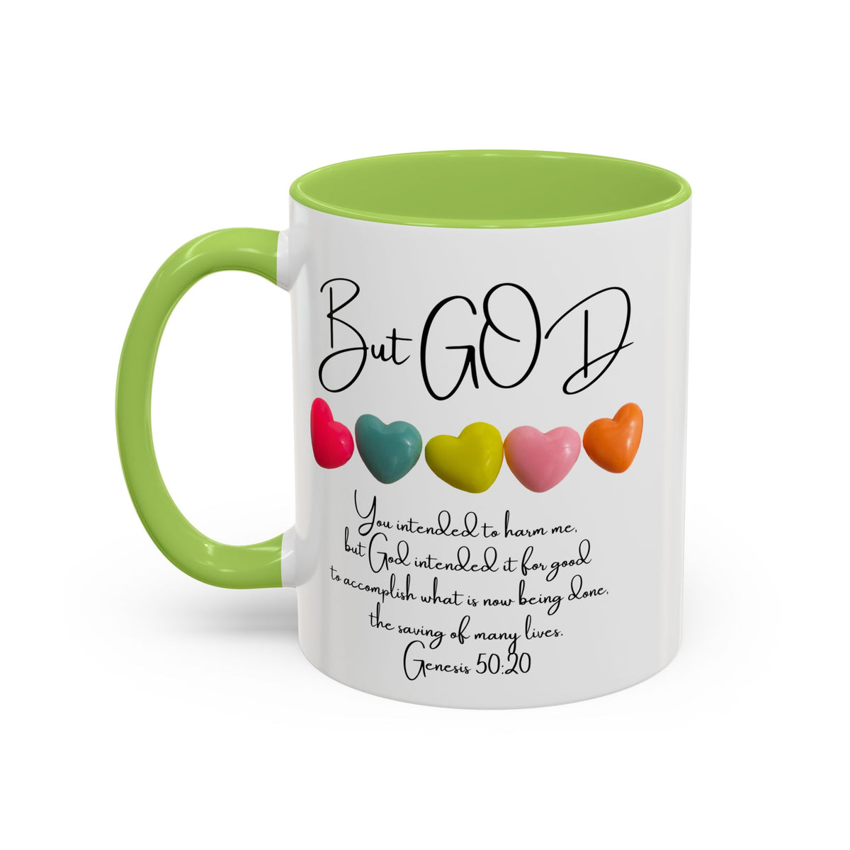 But God Scripture Coffee Mug — Genesis 50:20 Inspirational Heart Accent Mug (11/15oz)