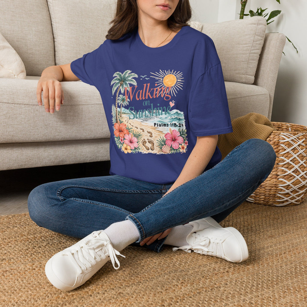 Walking on Sunshine T-Shirt — Tropical Floral Psalms 118:24 Tee
