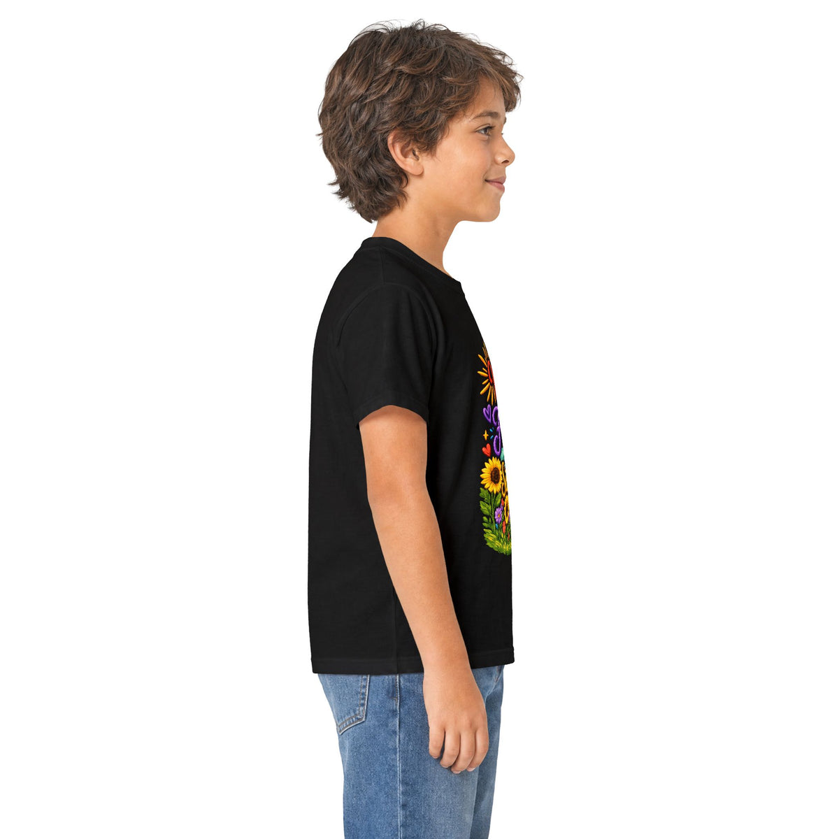 Kids T‑Shirt – "Walking by Faith and Sunshine" Colorful Floral Tee
