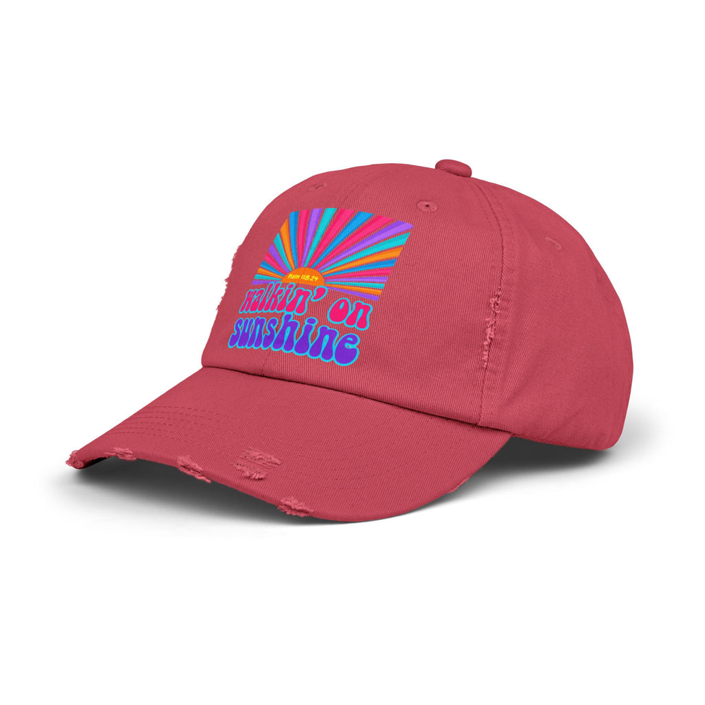 Walking On Sunshine Distressed Cap — Lords Glory with Lori Retro Rainbow Sun Trucker Hat