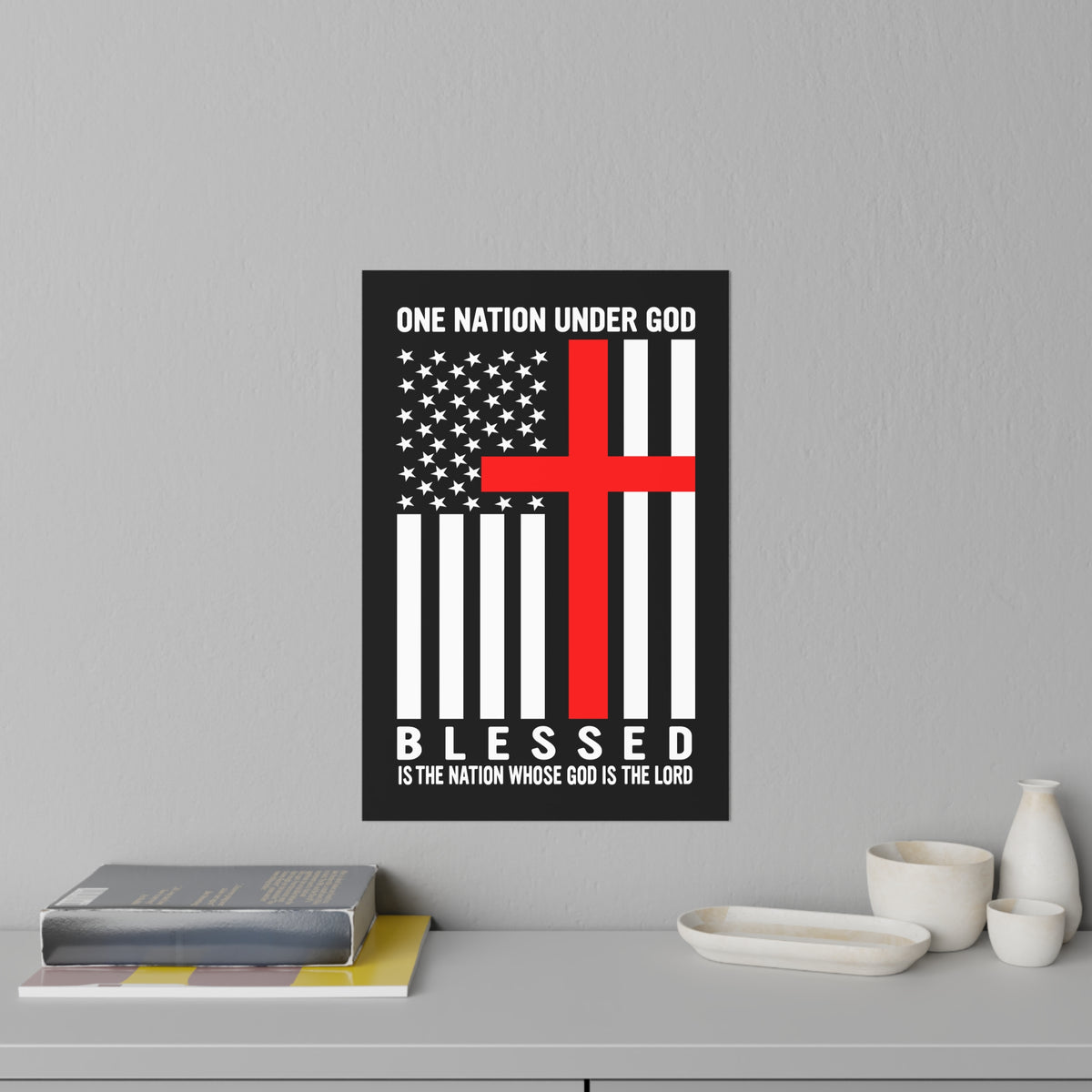 One Nation Under God Blessed American Flag Cross Wall Decal