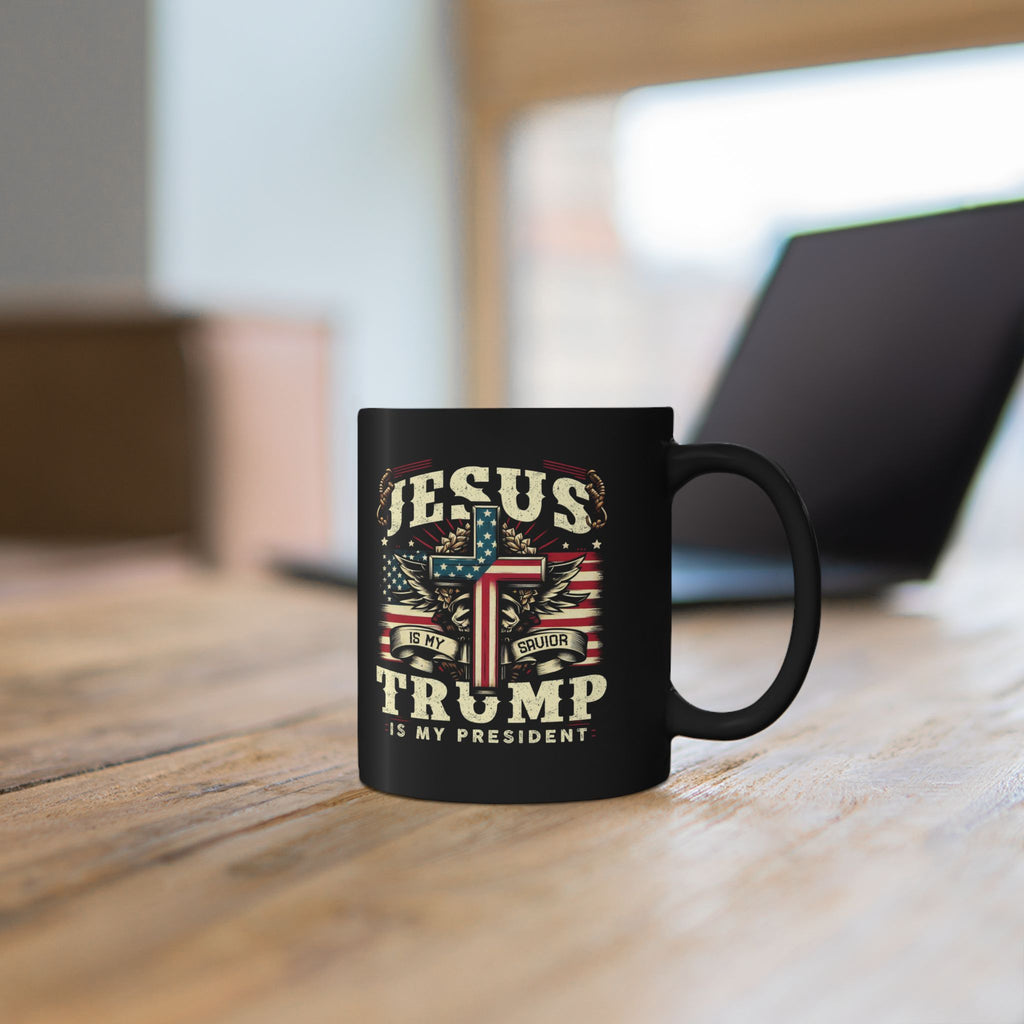Jesus is My Savior Trump is My President Mug | Black Ceramic Coffee Cup
