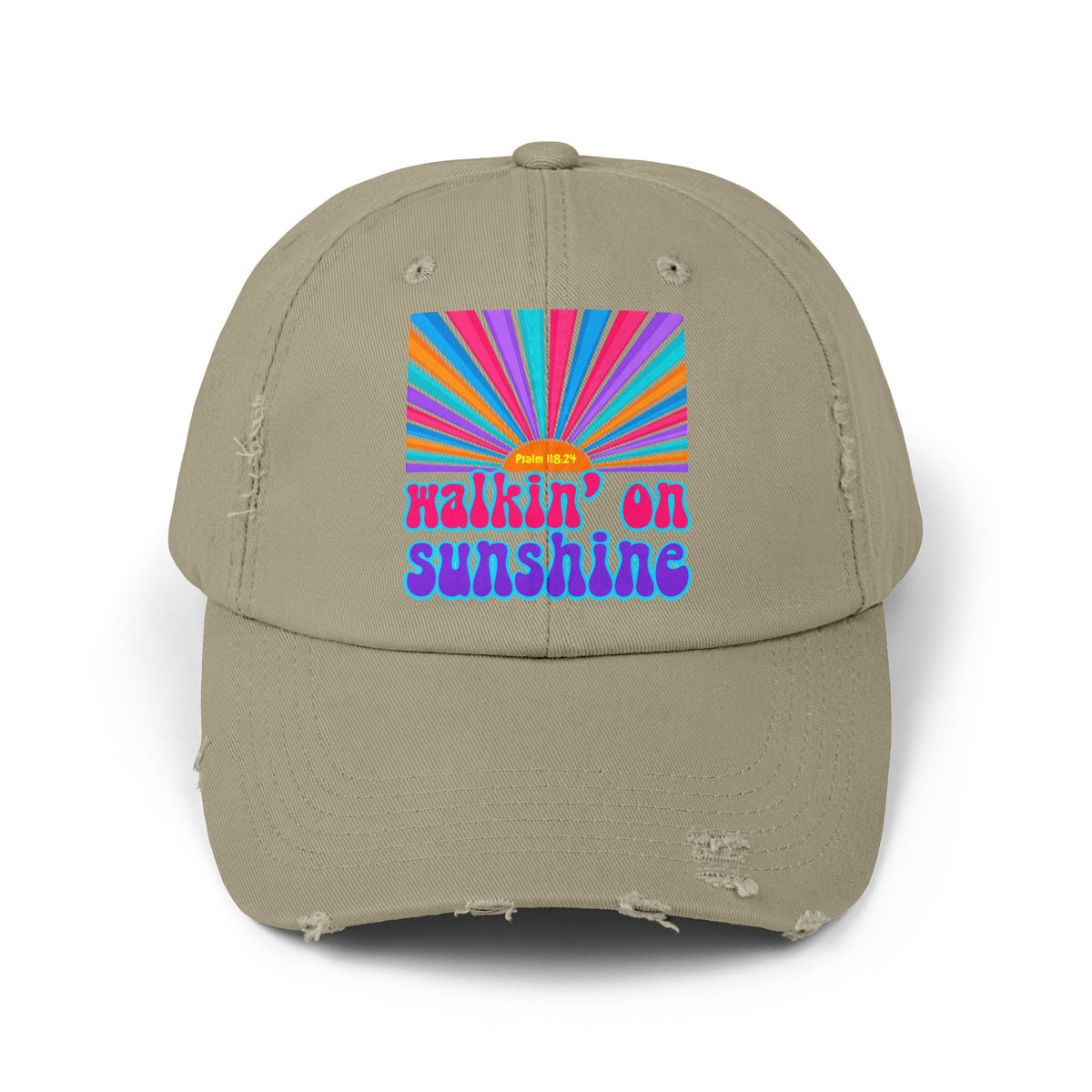 Walking On Sunshine Distressed Cap — Lords Glory with Lori Retro Rainbow Sun Trucker Hat