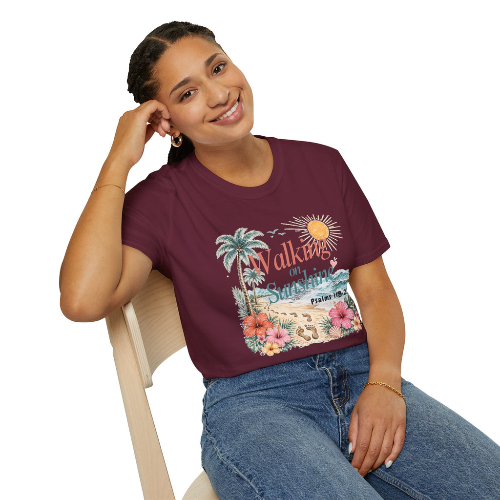 Walking on Sunshine T-Shirt — Tropical Floral Psalms 118:24 Tee