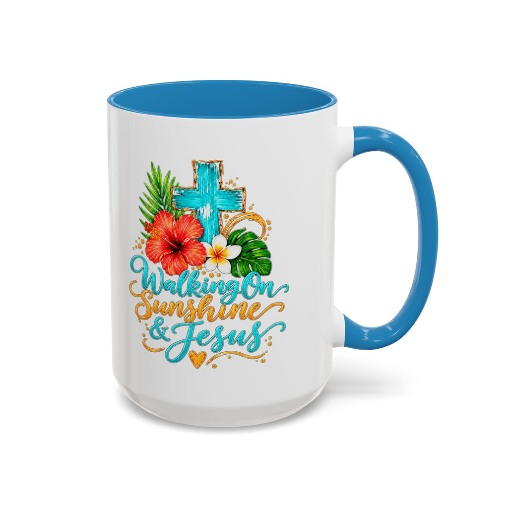 Walking on Sunshine & Jesus Coffee Mug – Floral Cross Accent Mug