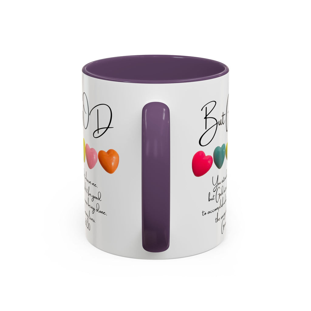 But God Scripture Coffee Mug — Genesis 50:20 Inspirational Heart Accent Mug (11/15oz)