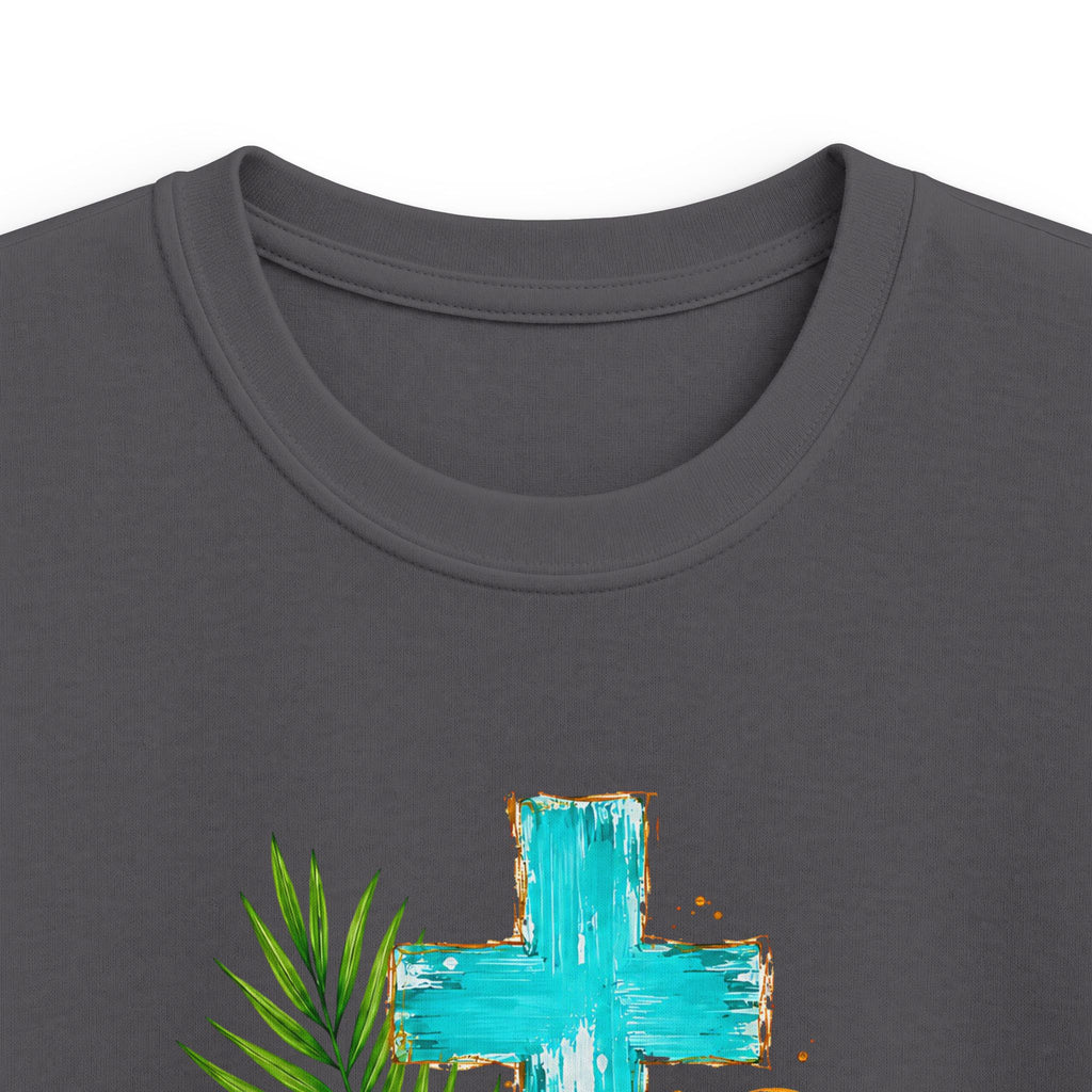 Kids Tee — Sunshine & Jesus Floral Cross Christian Graphic