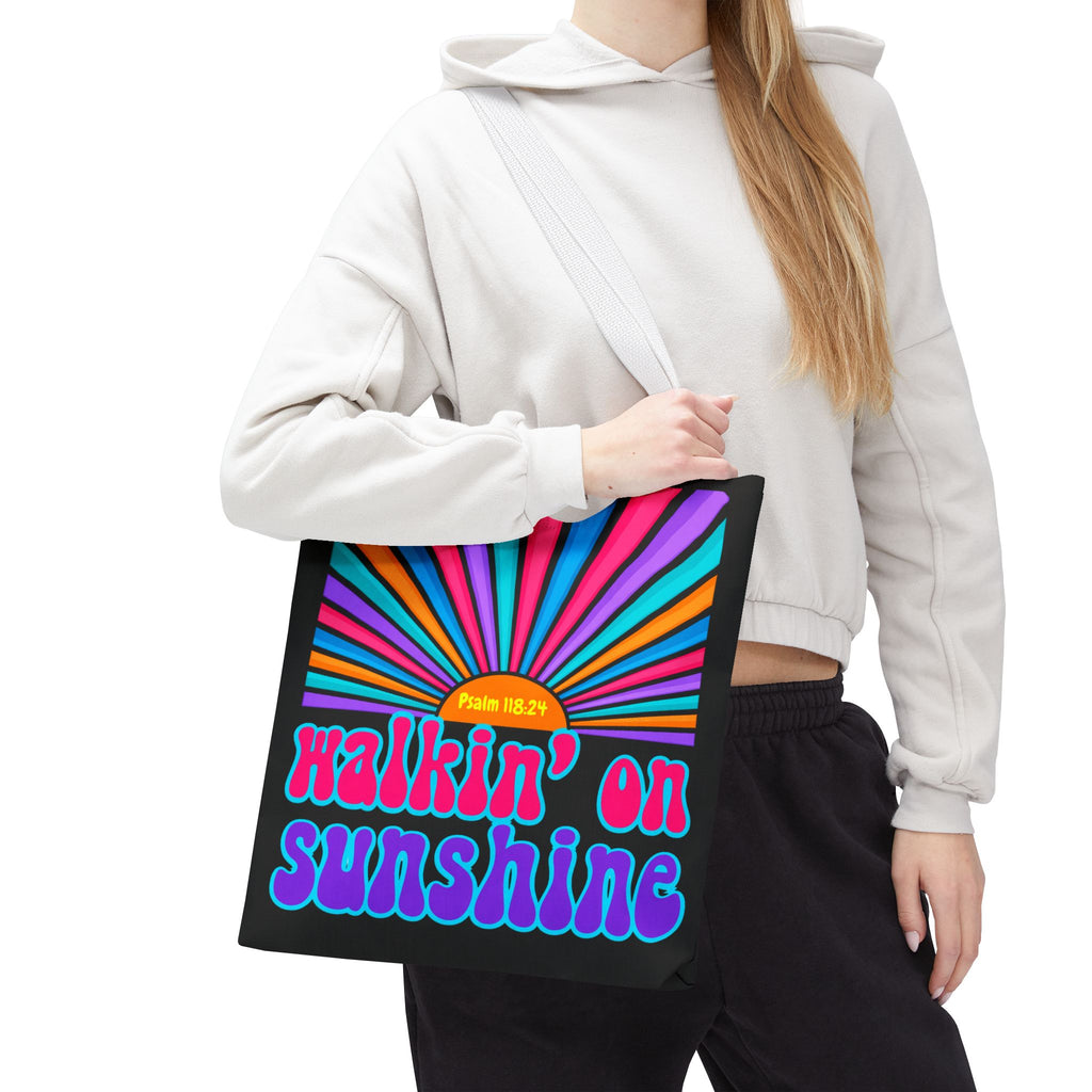 Lords Glory Sunrise Graphic Tote Bag — “Walkin' on Sunshine” Retro Psalm 118:24 Cotton AOP