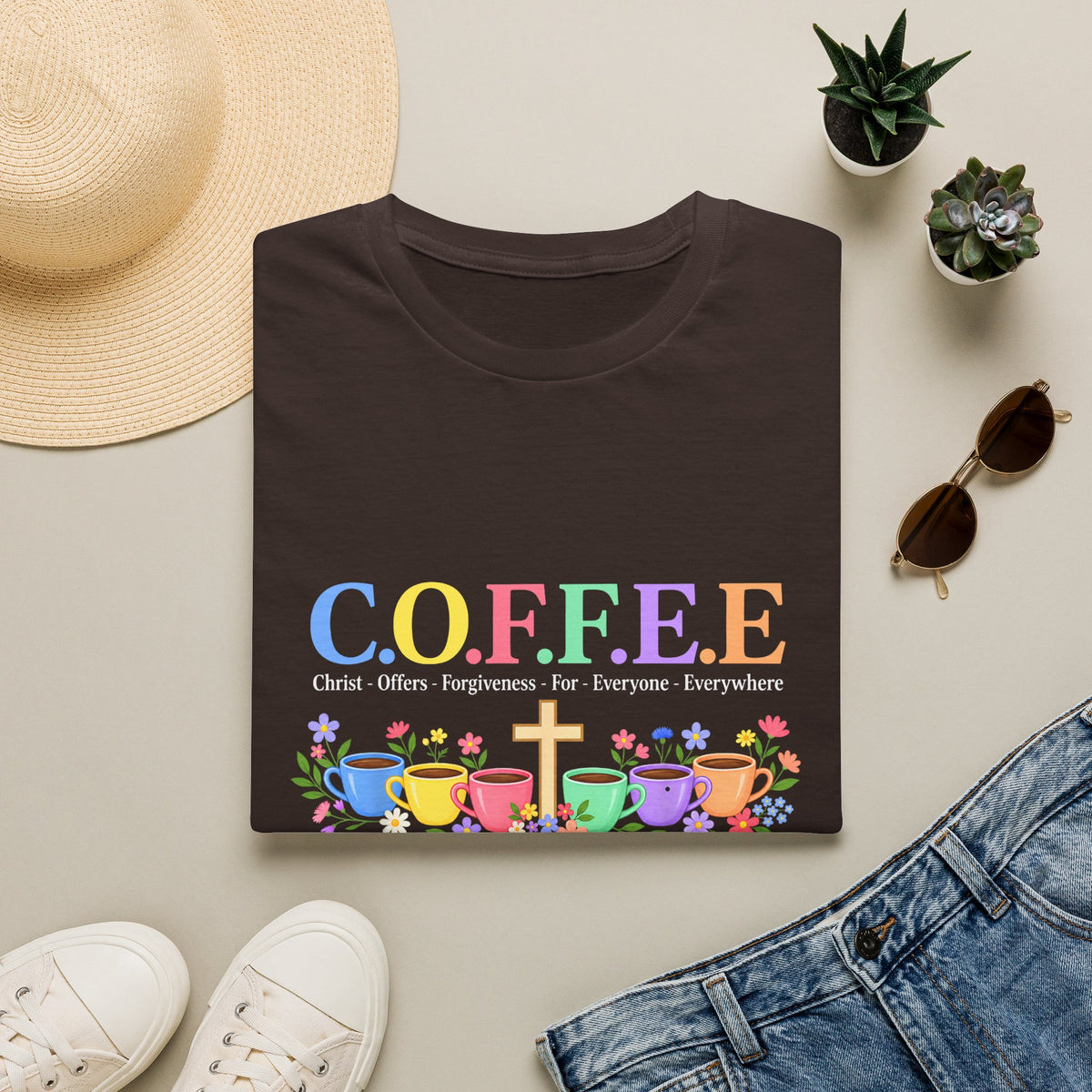 Coffee Lover Floral Graphic - C.o.f.f.e.e. (Christ - Offers - Forgiveness - For Everyone - Everywhere)  Softstyle T-Shirt
