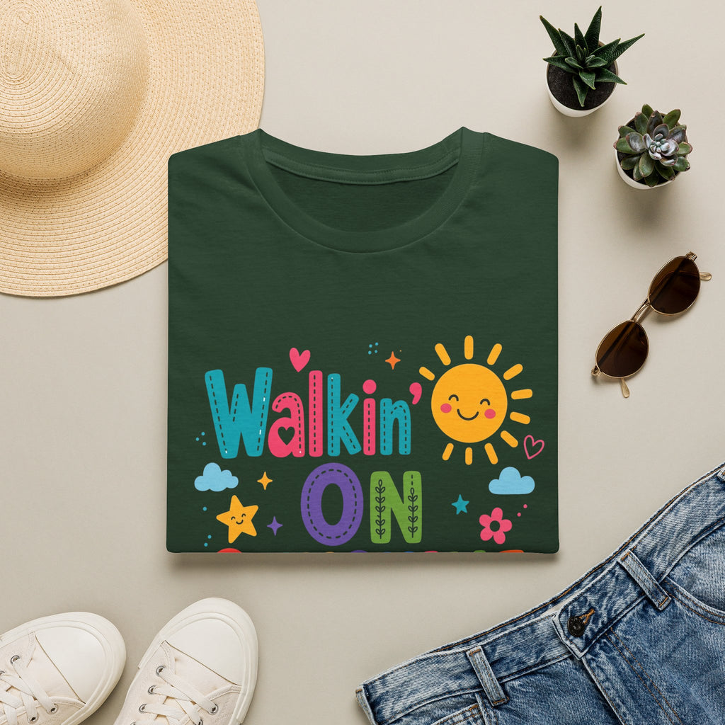 T-Shirt — "Walkin' on Sunshine" Bright Retro Sun Graphic Tee ‭‭Psalms‬ ‭118‬:‭24‬ ‭