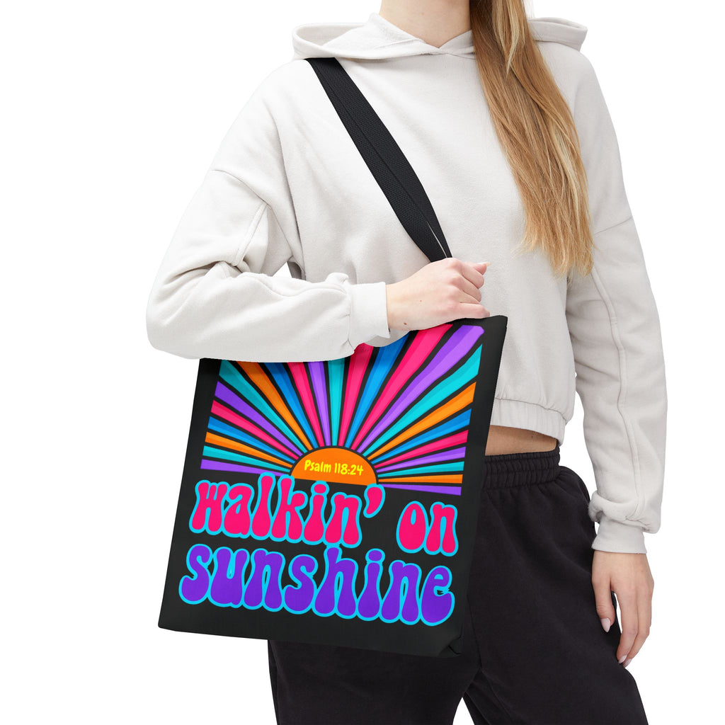 Lords Glory Sunrise Graphic Tote Bag — “Walkin' on Sunshine” Retro Psalm 118:24 Cotton AOP
