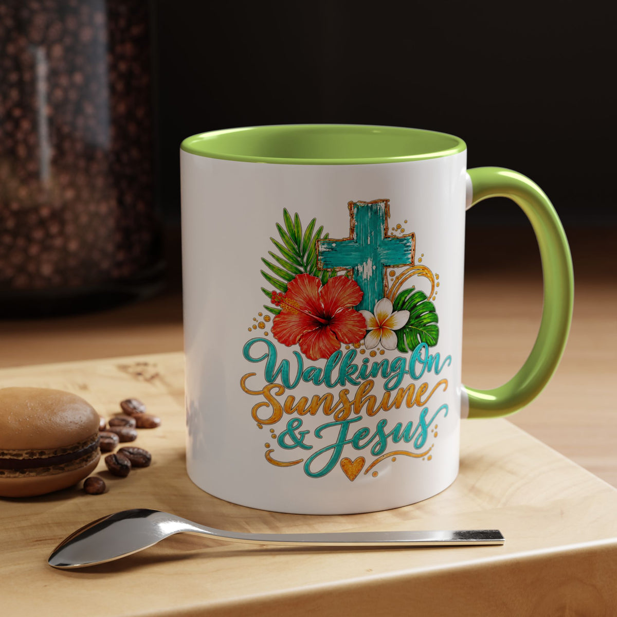 Walking on Sunshine & Jesus Coffee Mug – Floral Cross Accent Mug